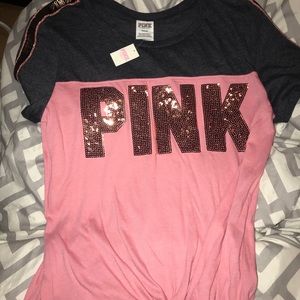 🆕Victoria’s Secret PINK bling logo tee sz M